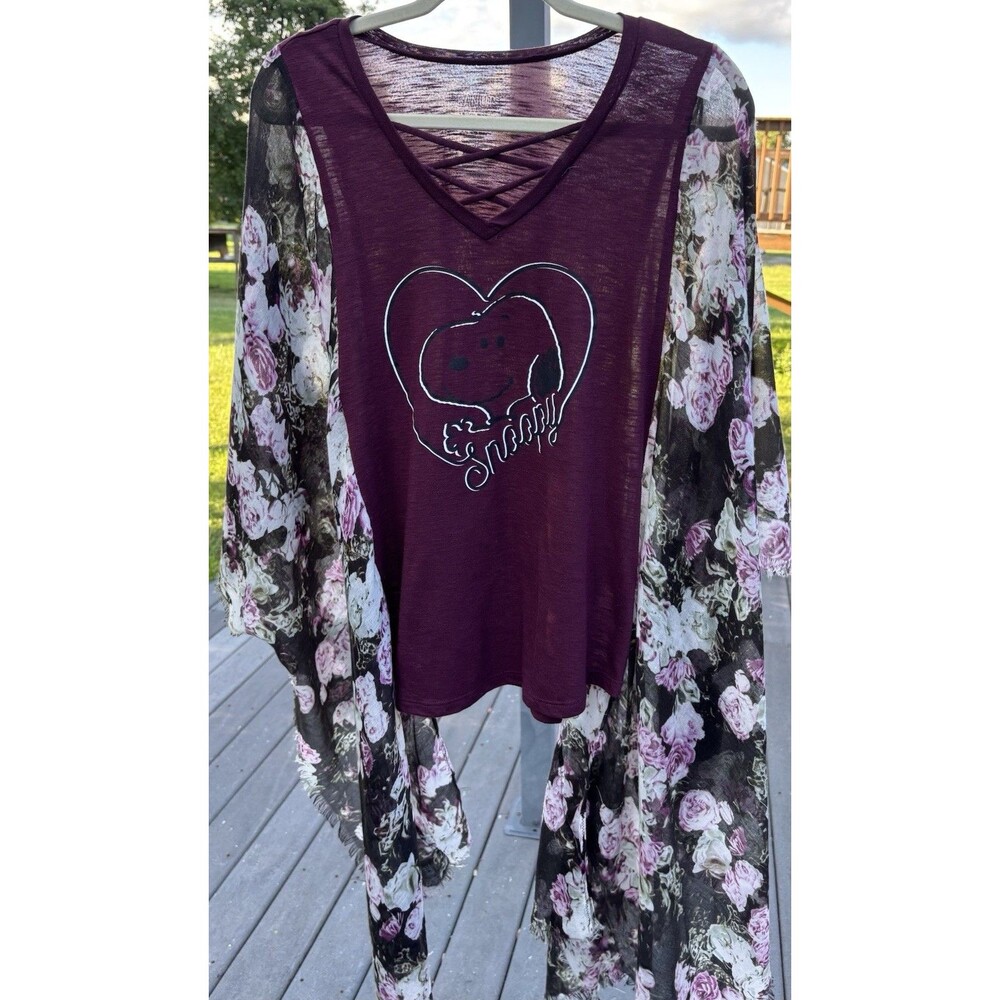 SNOOPY Upcycled Poncho T-shirt Hippie Boho Festival Retro One Size Fits Most